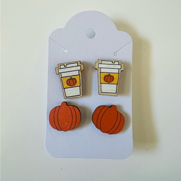 New Fall Earrings Two Pair Pumpkins and Coffee - Picture 1 of 1